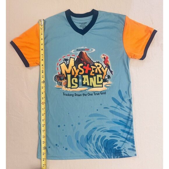 Mystery Island Answer VBS Tracking Down Athletic V-Neck T-Shirt Unisex Size SM - Picture 2 of 5